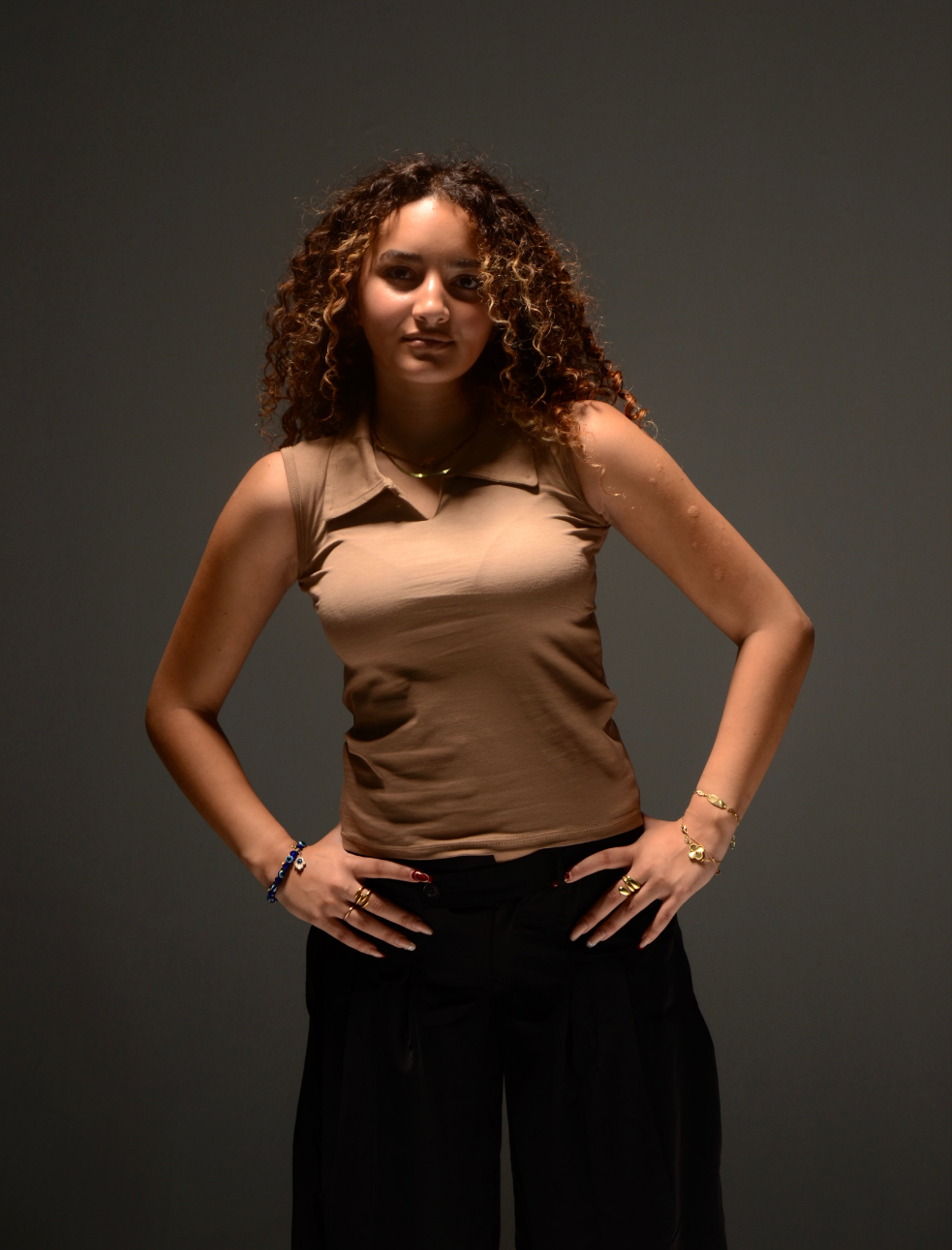 Sleeveless Collar Top (Beige)