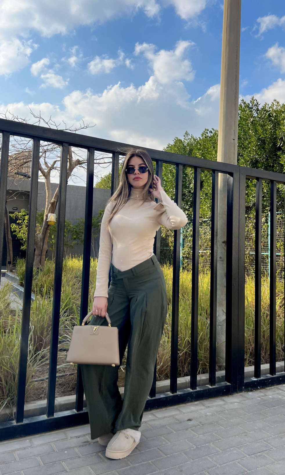 Olive Twist-Waist Wide-Leg Pants