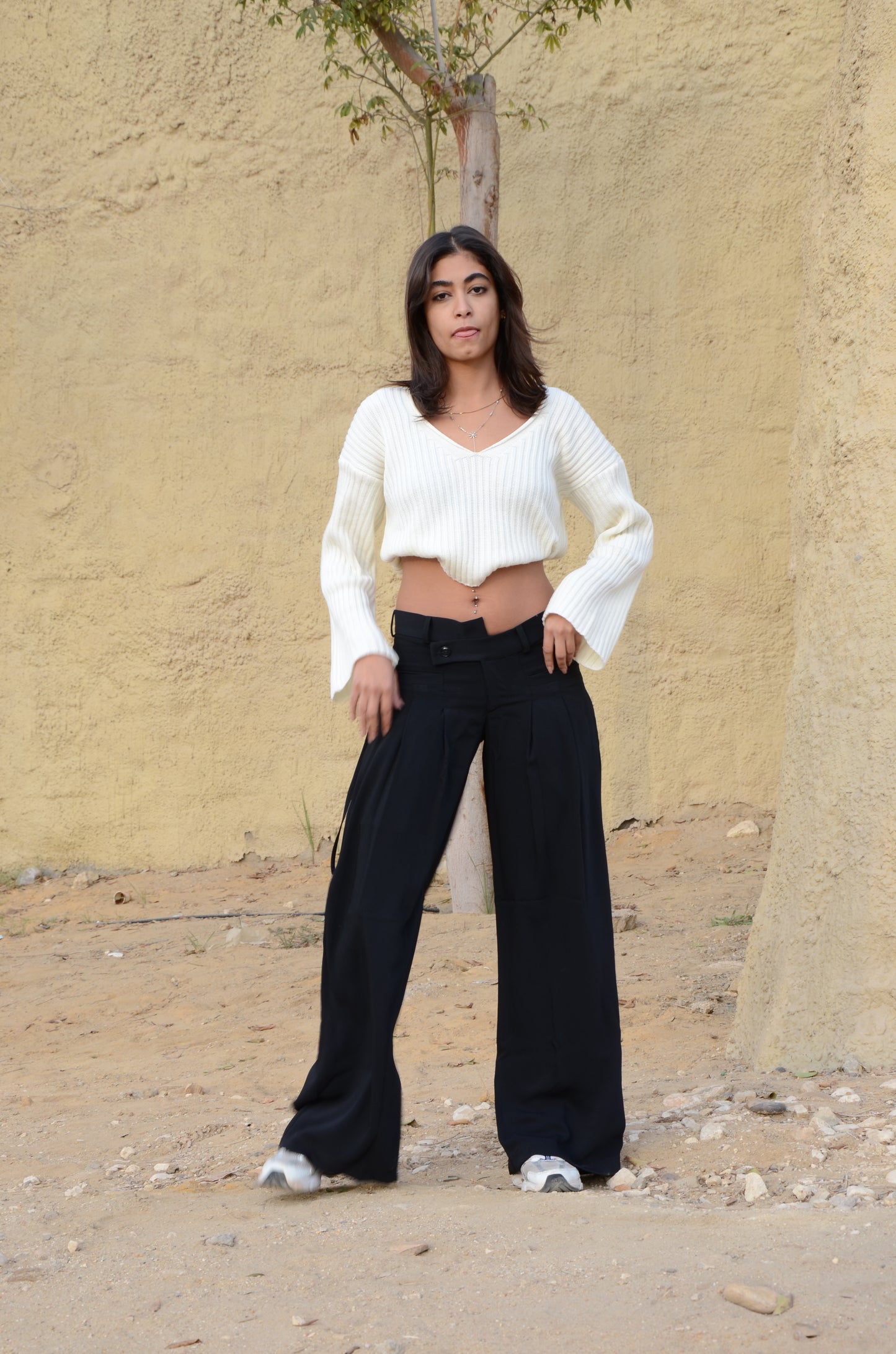Black Twist-Waist Wide-Leg Pants