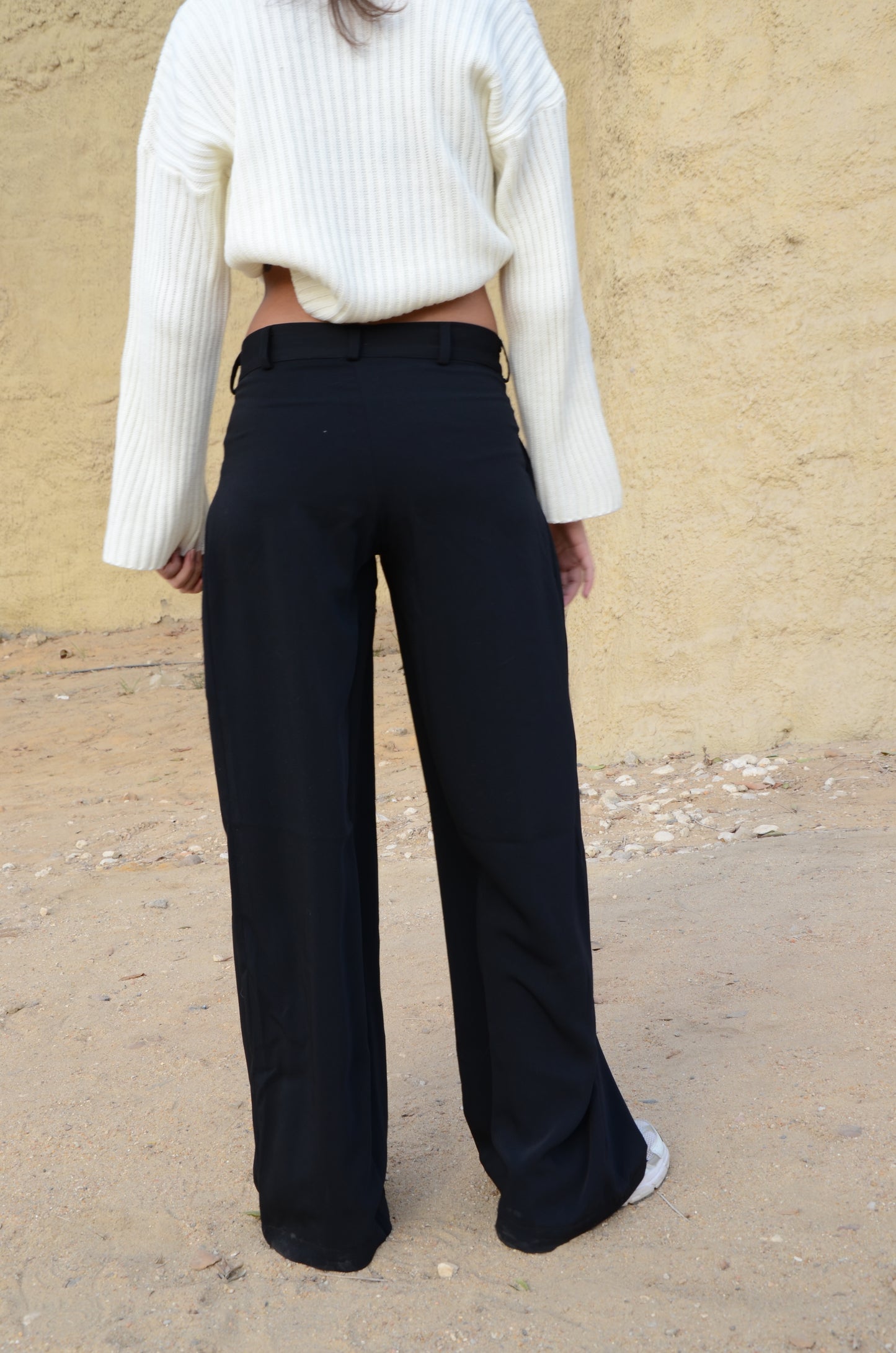 Black Twist-Waist Wide-Leg Pants