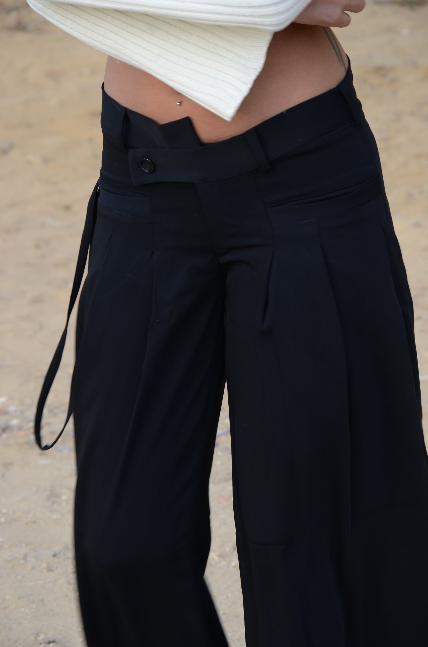 Black Twist-Waist Wide-Leg Pants