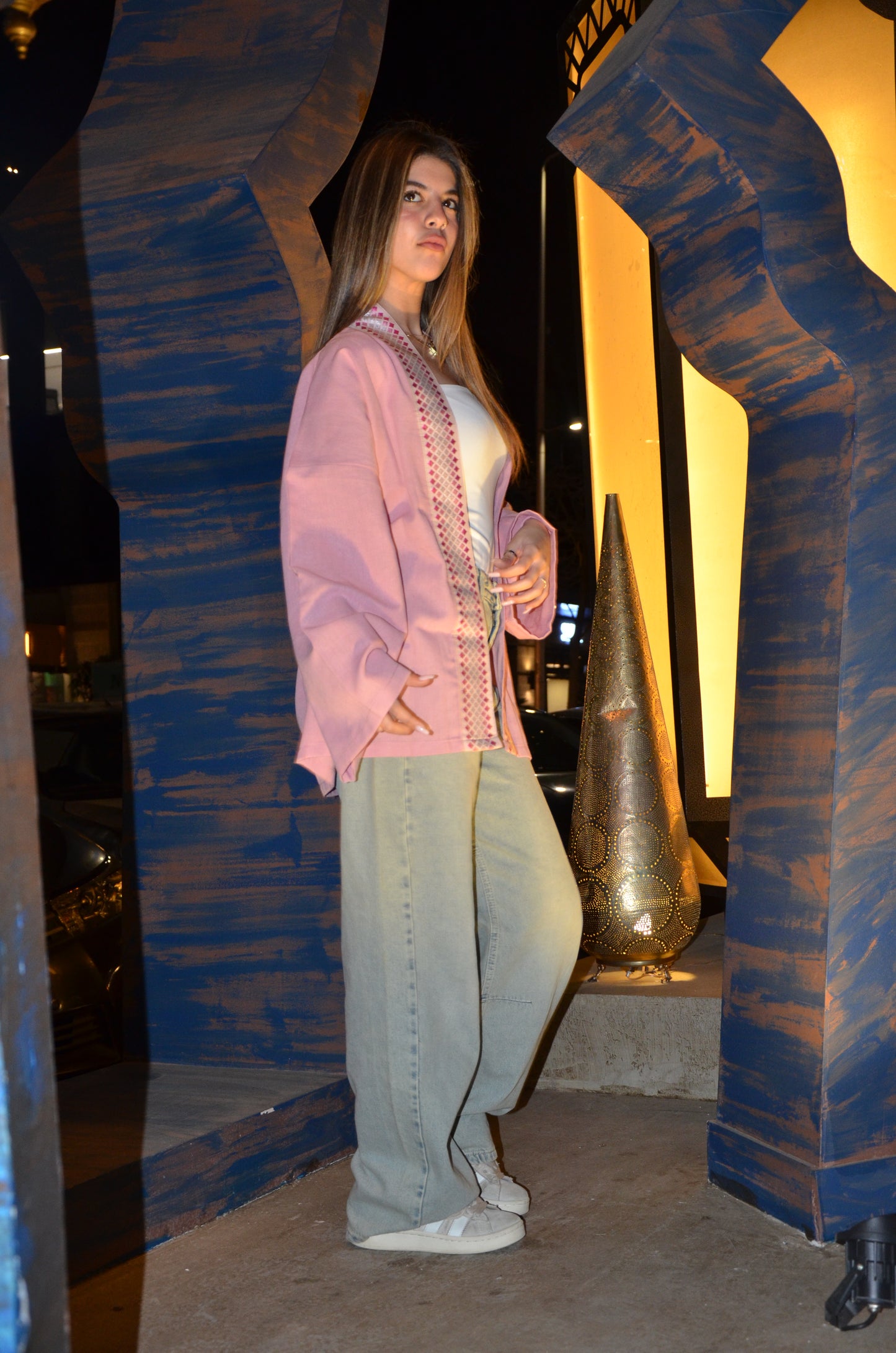 Rosé Elegance Linen Kimono