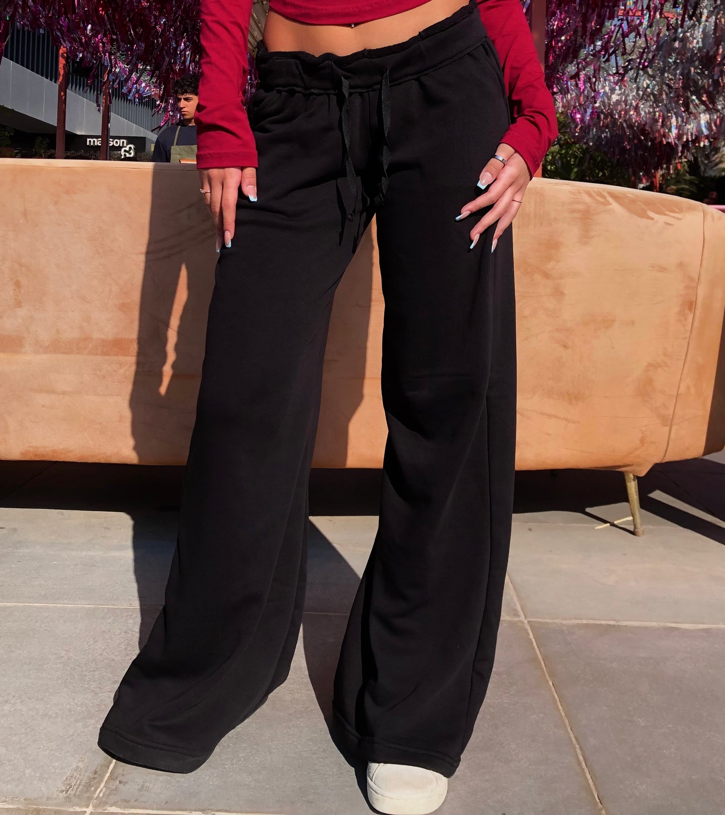 Black Fold-Over Waistband Sweatpants
