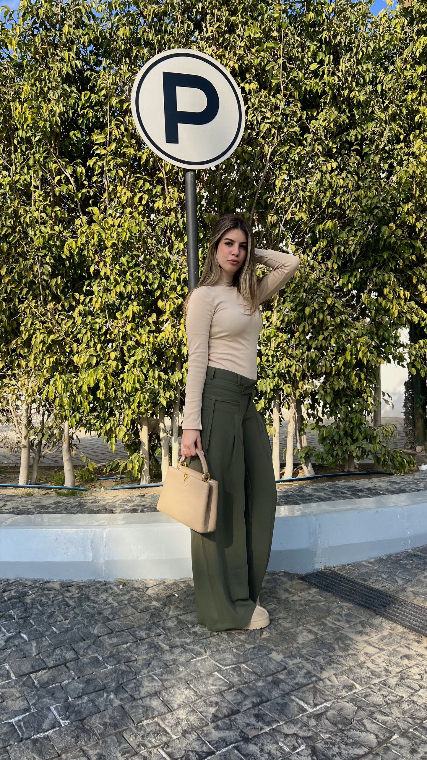 Olive Twist-Waist Wide-Leg Pants