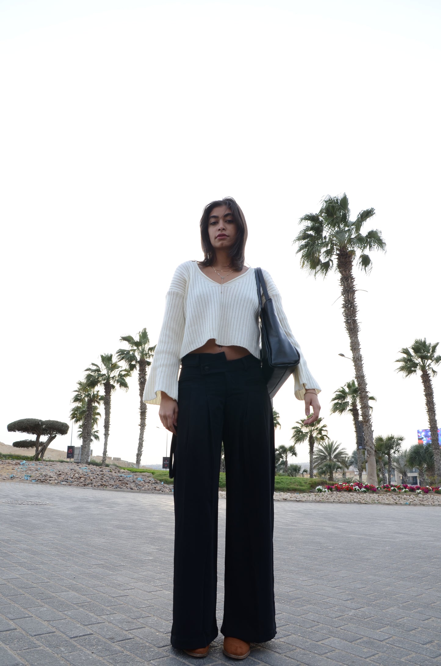 Black Twist-Waist Wide-Leg Pants
