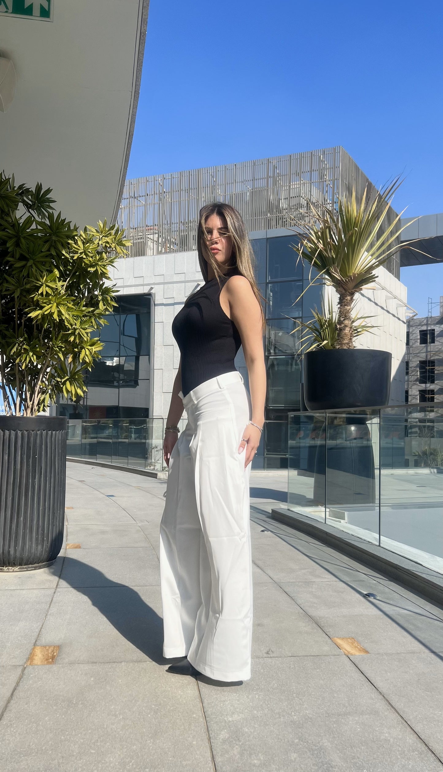 White Twist-Waist Wide-Leg Pants