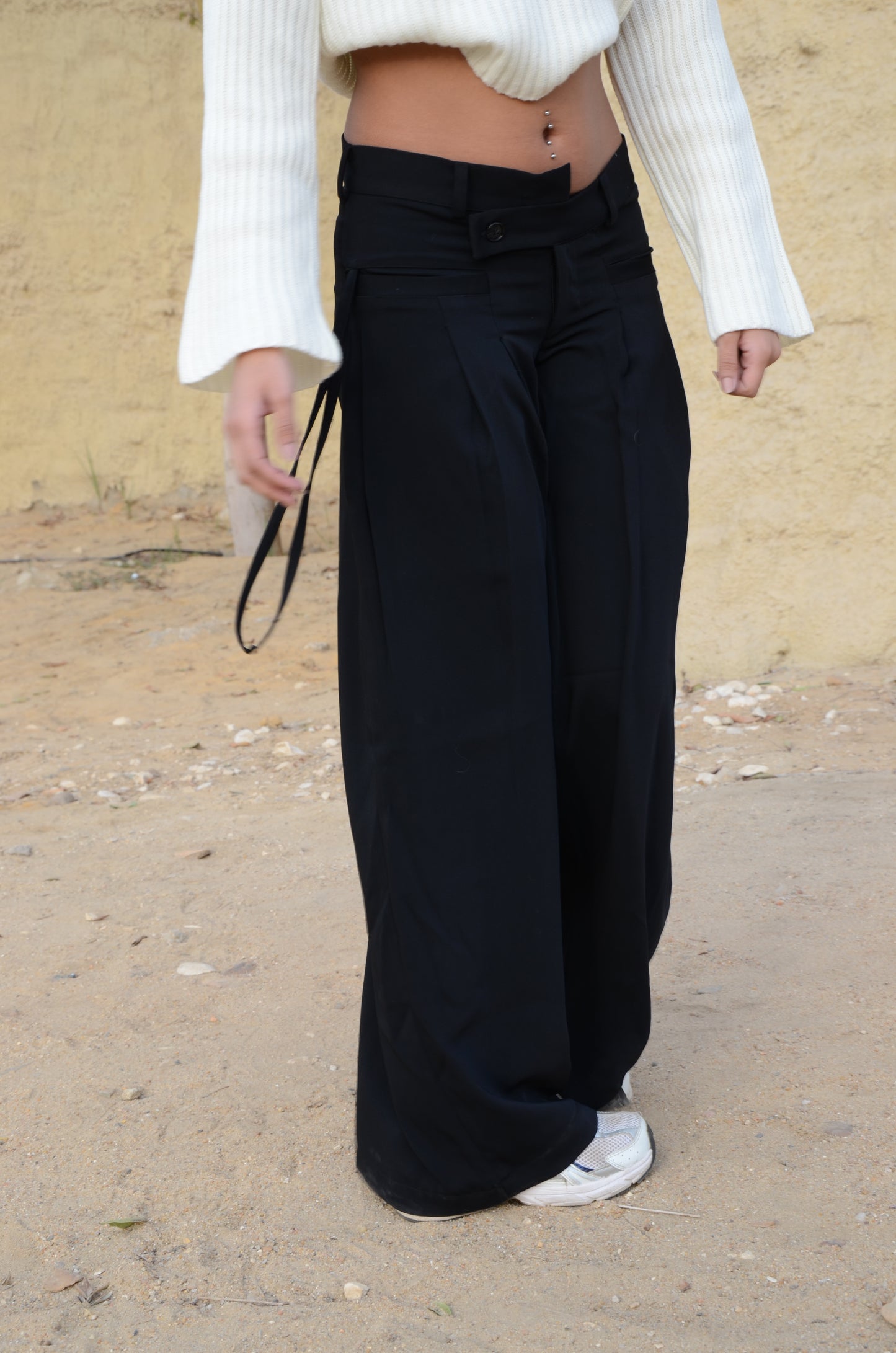 Black Twist-Waist Wide-Leg Pants