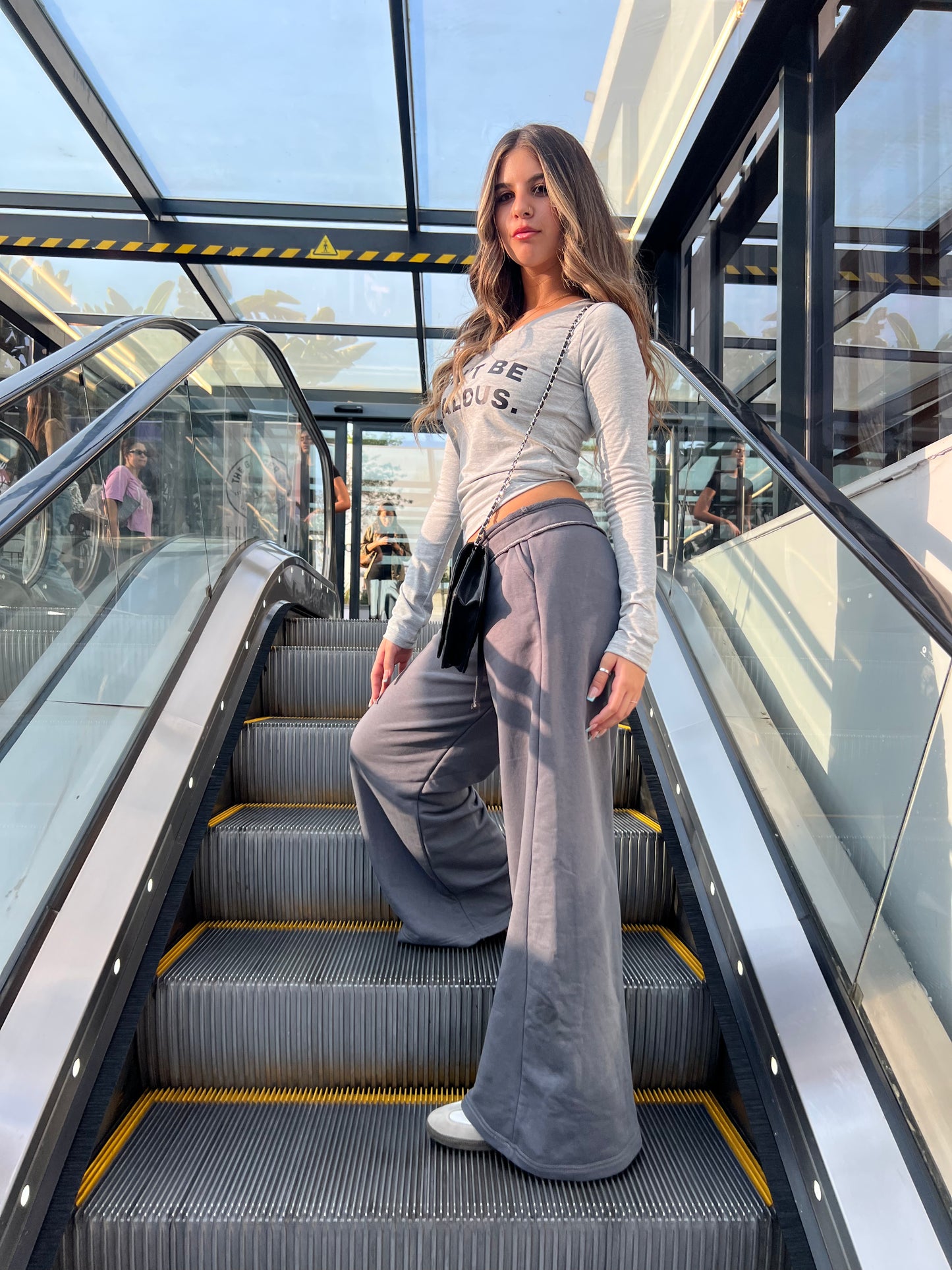 Grey Fold-Over Waistband Sweatpants
