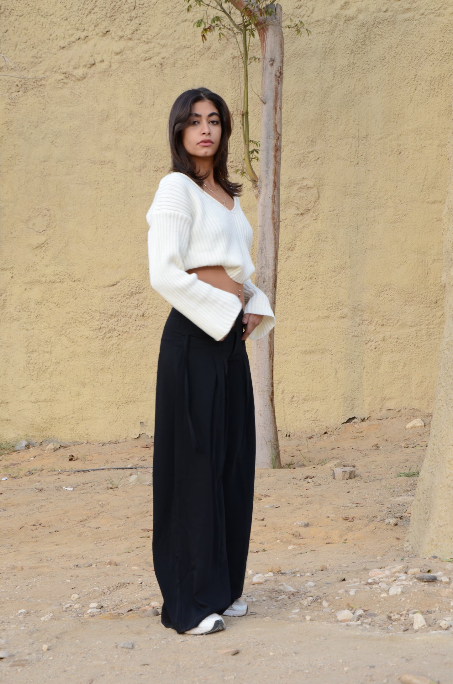 Black Twist-Waist Wide-Leg Pants