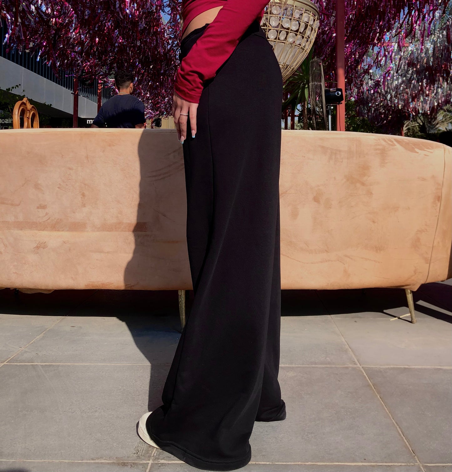 Black Fold-Over Waistband Sweatpants