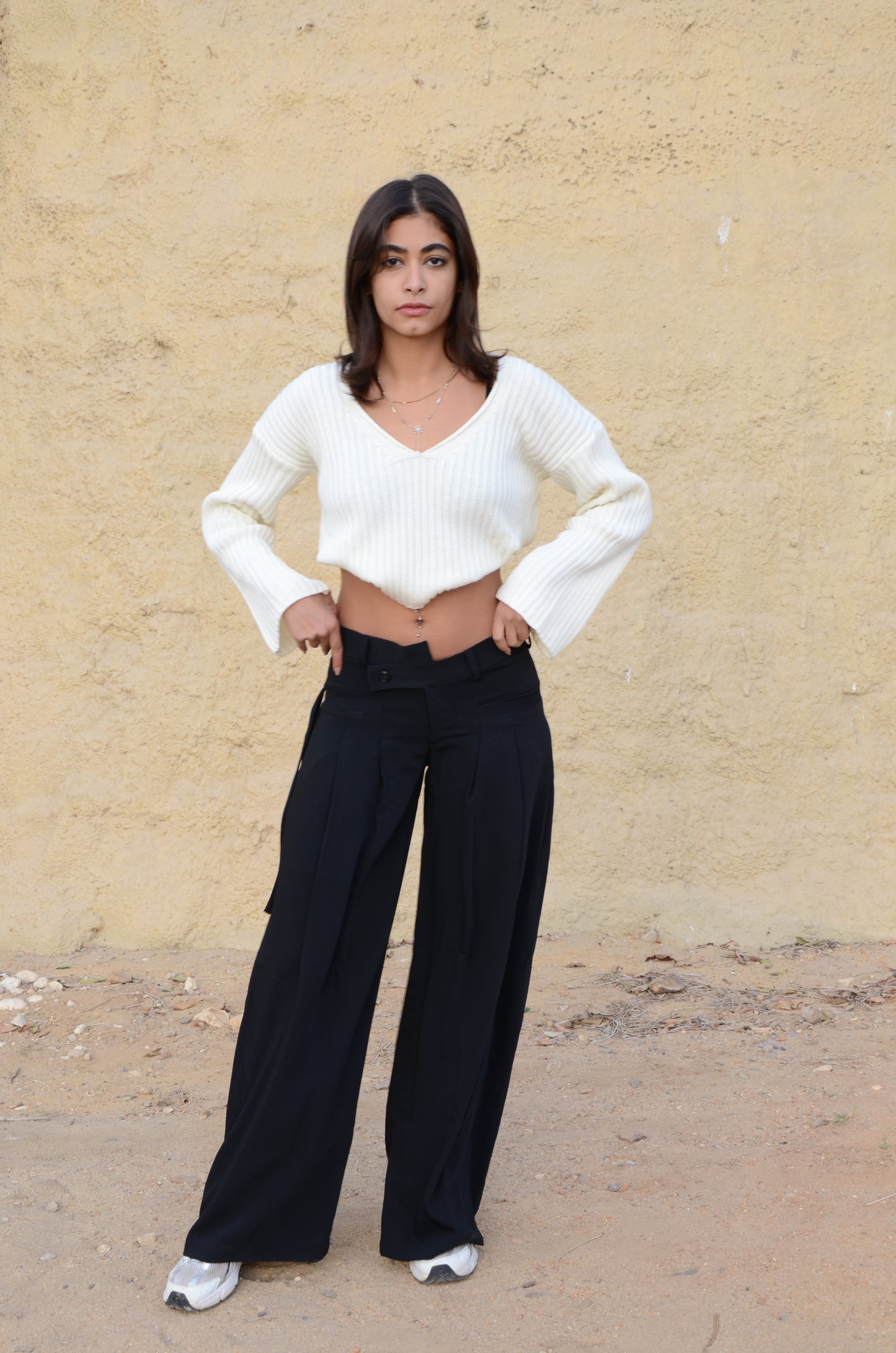Black Twist-Waist Wide-Leg Pants