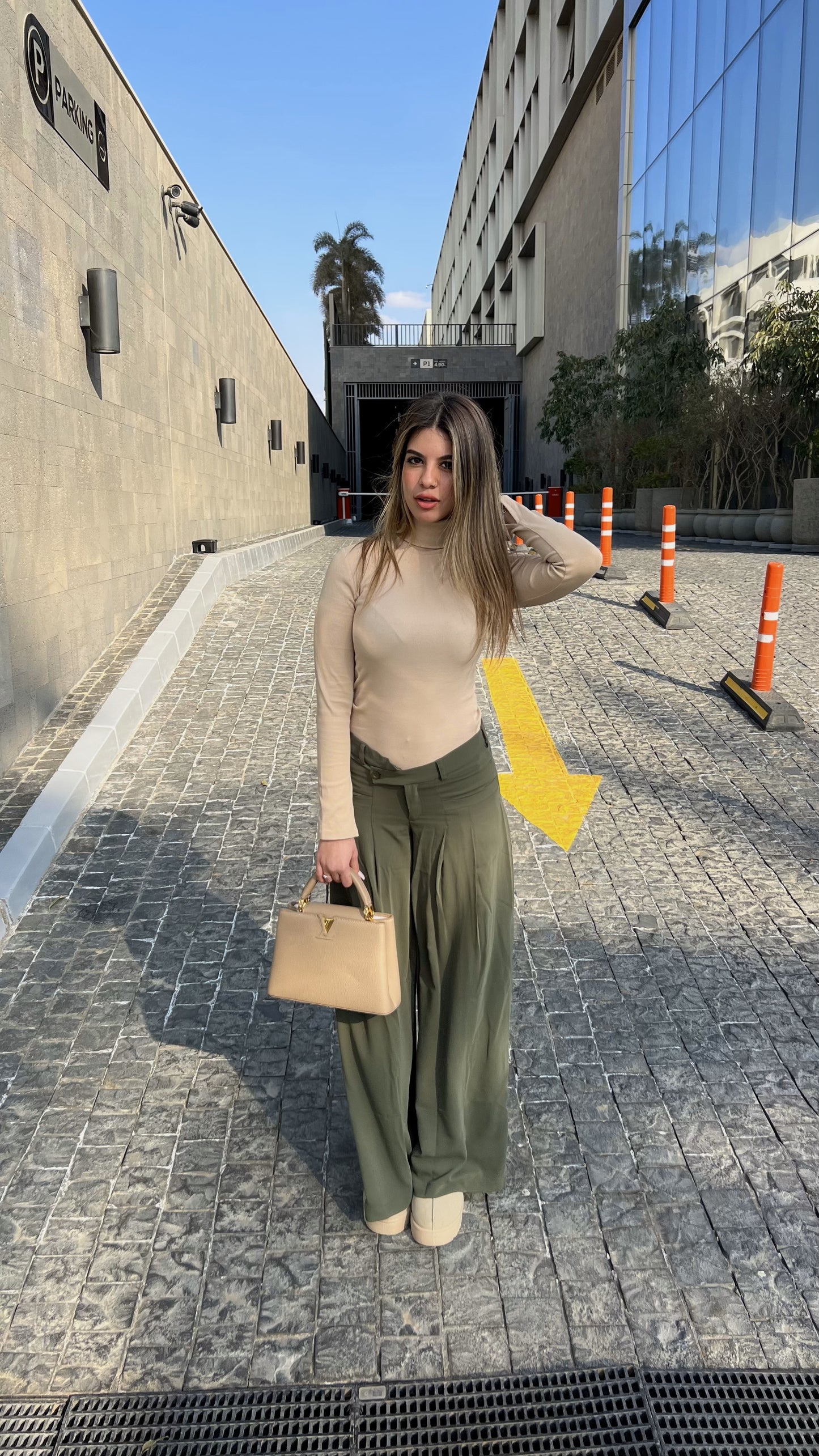 Olive Twist-Waist Wide-Leg Pants
