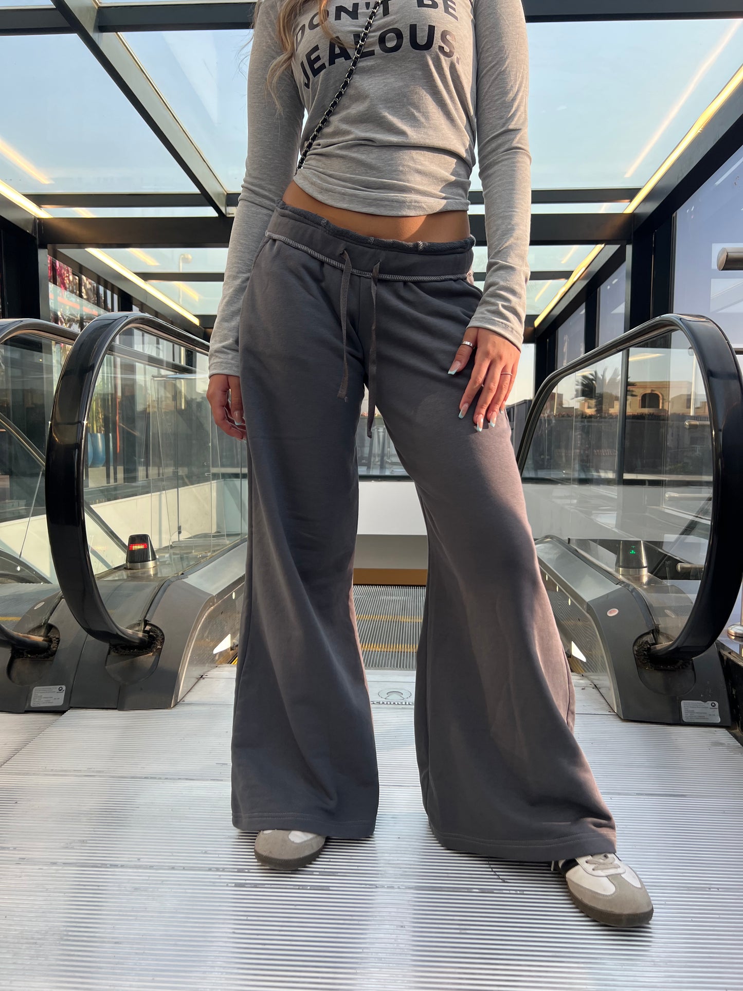 Grey Fold-Over Waistband Sweatpants