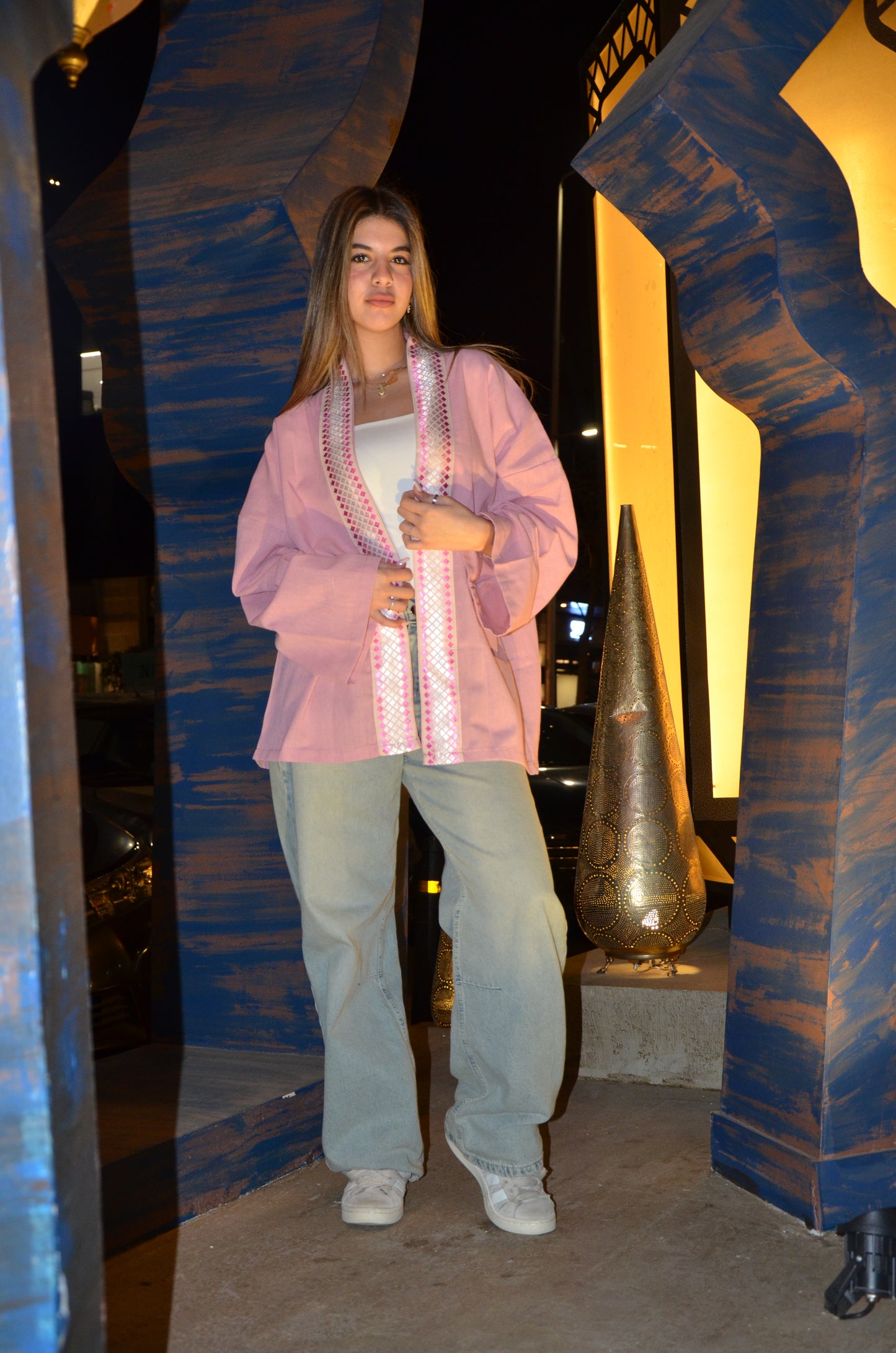 Rosé Elegance Linen Kimono