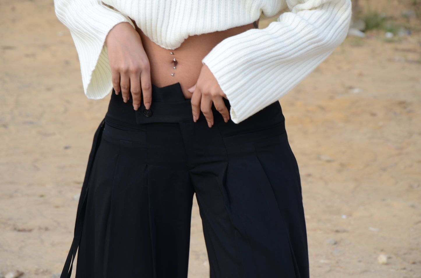 Black Twist-Waist Wide-Leg Pants