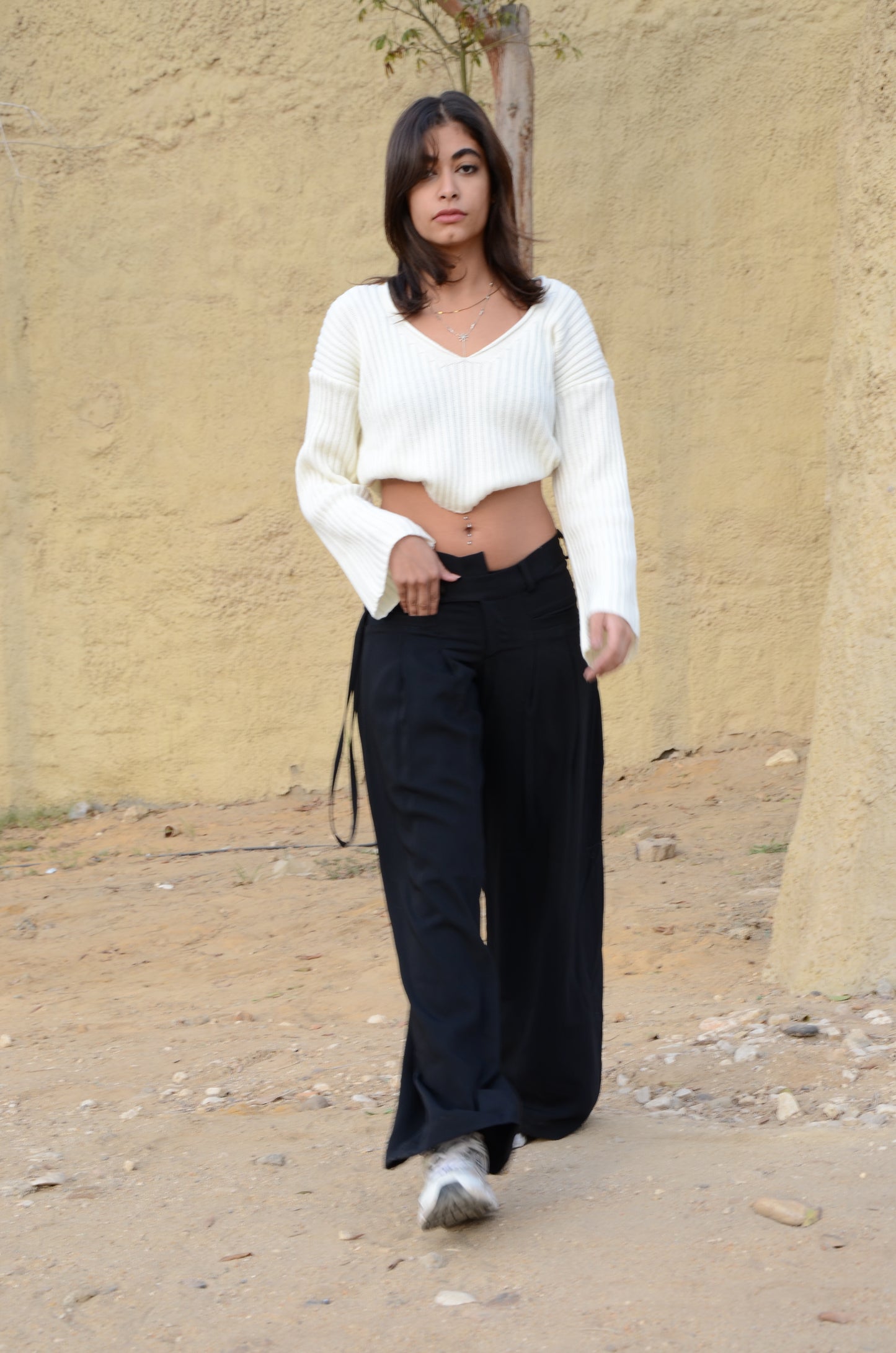 Black Twist-Waist Wide-Leg Pants