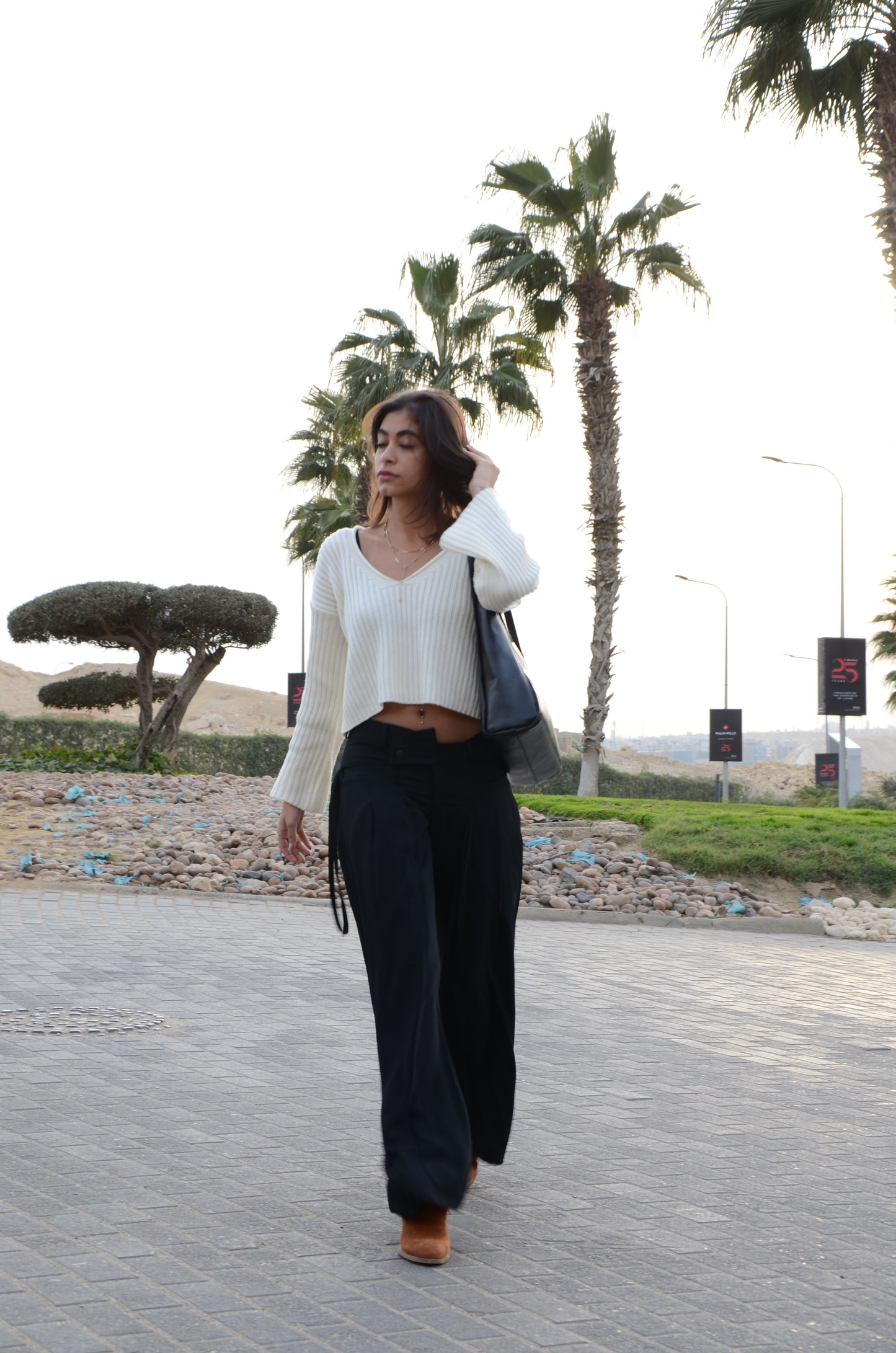Black Twist-Waist Wide-Leg Pants