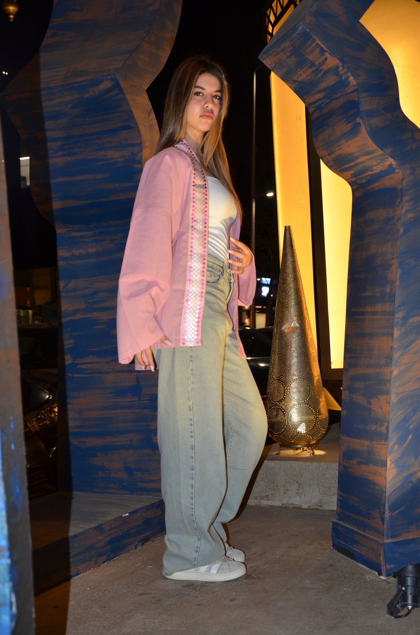 Rosé Elegance Linen Kimono
