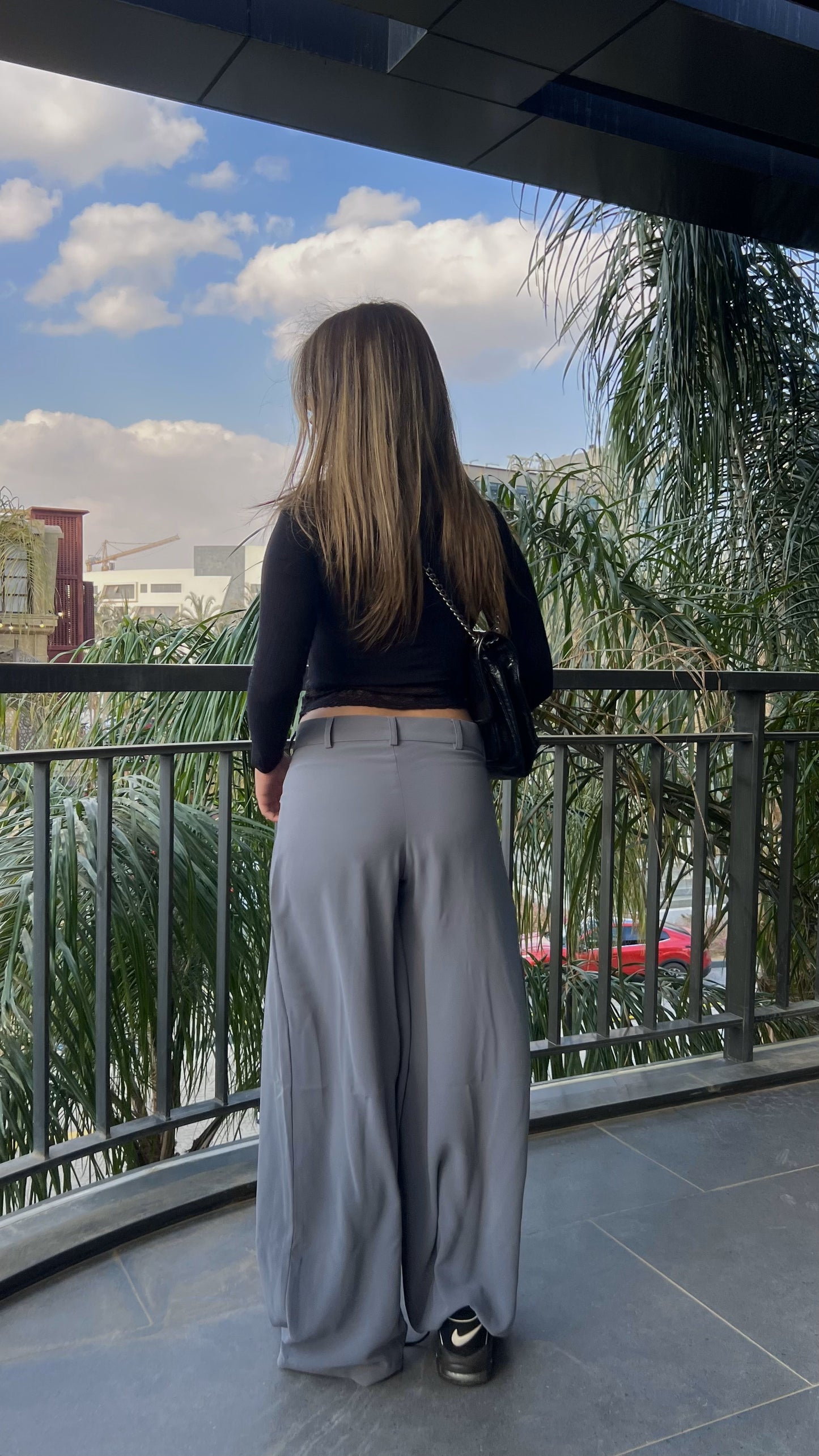 Grey Twist-Waist Wide-Leg Pants