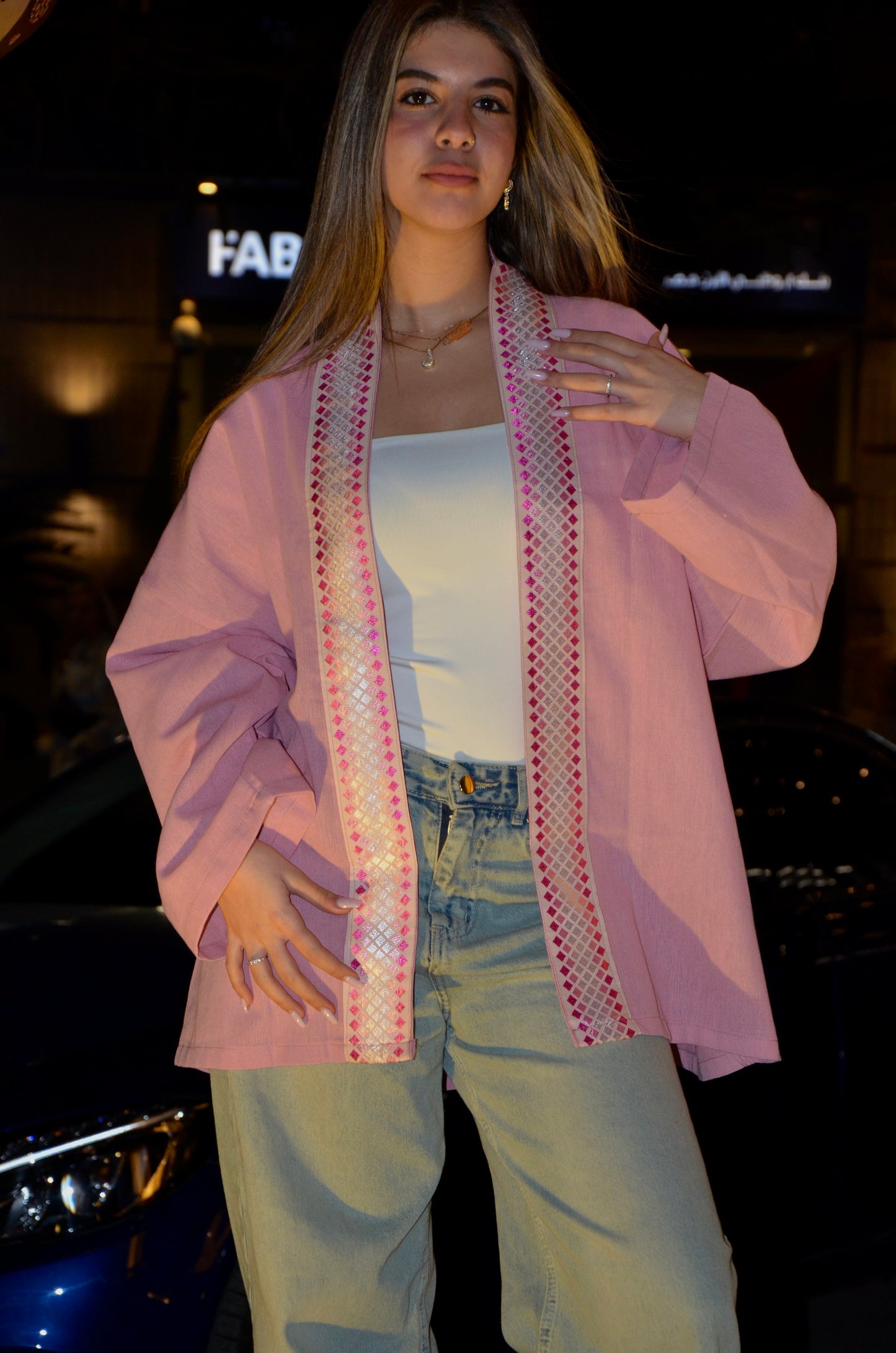 Rosé Elegance Linen Kimono
