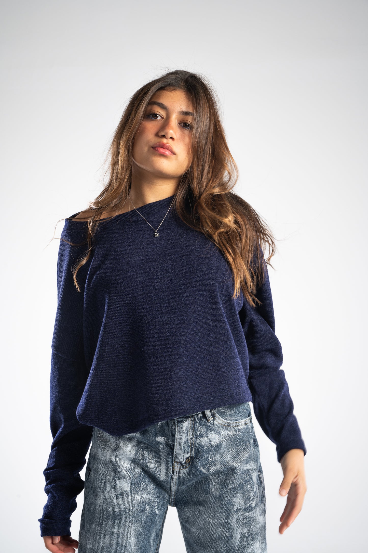 Navy Blue Cropped Pullover