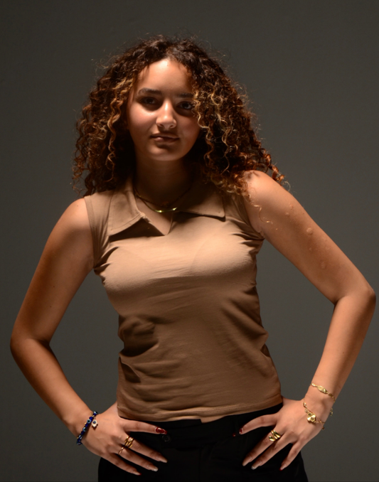 Sleeveless Collar Top (Beige)