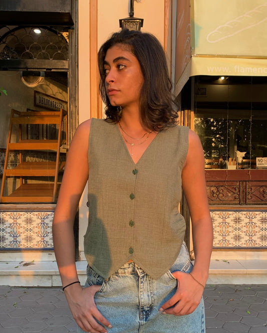 Olive Linen Vest