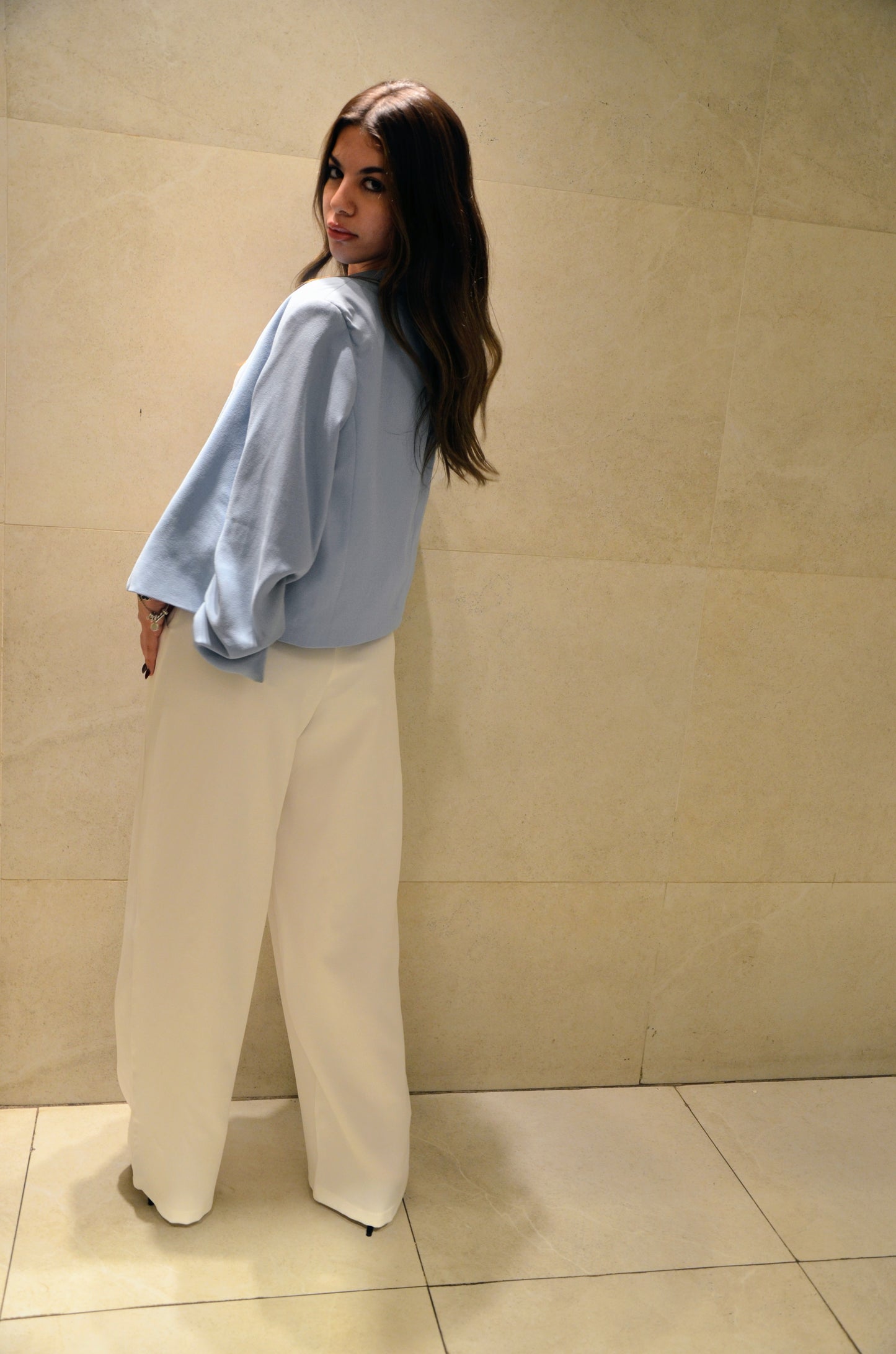 Wide-Leg Pleat Pants (White)